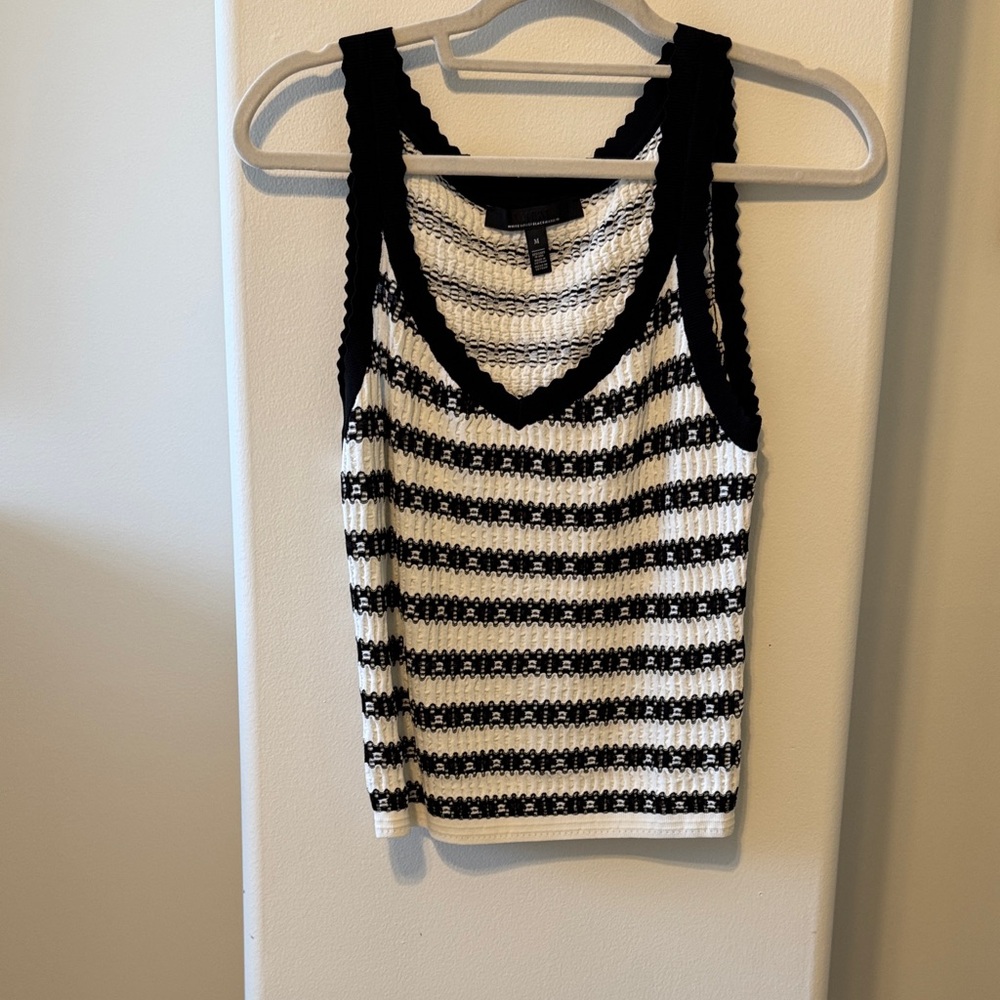 White House Black Market Black & White Striped Crochet Tank Top